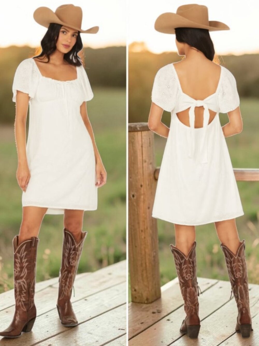 NWT BOOT BARN (XL) "SHYANNE" Eyelet Short Sleeve White Mini Dress